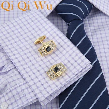 Qi Qi Wu Металлические манжеты золотого цвета, Мужские Свадебные Деловые запонки Высокого Качества, брендовая бесплатная доставка, запонки для мужского подарка