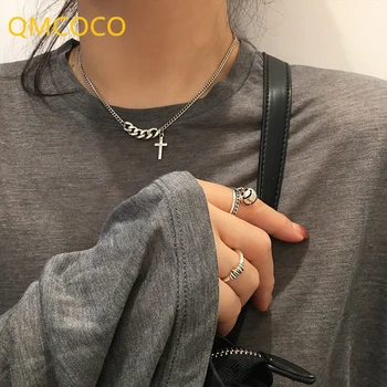 QMCOCO Модный Дизайн, Винтажное ожерелье с подвеской в виде креста серебристого цвета для женщин и мужчин, Очаровательные ювелирные изделия для пар, подарки