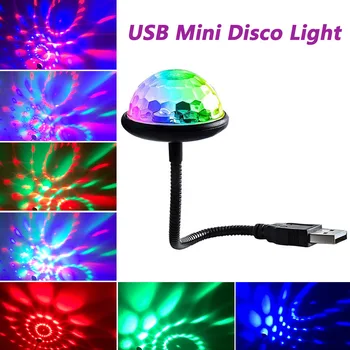 RGB USB Мини-диско-шар, освещение DJ, звук, вечерние, авто, многоцветный автомобиль, атмосфера, Украшения для комнаты, лампа, волшебный стробоскоп