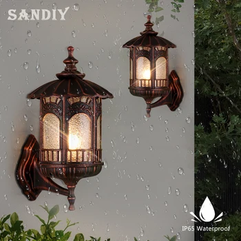 SANDIY Ретро настенные светильники IP65 Водонепроницаемая лампа для крыльца E27 Наружное алюминиевое бра для прихожей, дверного проема, Сменная лампа для внутреннего двора