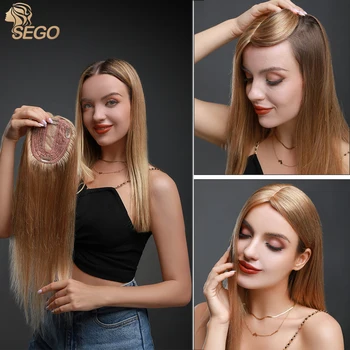 SEGO 10x12 см, Топперы для волос на шелковой основе Для Женщин, Парик из человеческих волос, Натуральный Шиньон с челкой, 4 зажима для наращивания волос