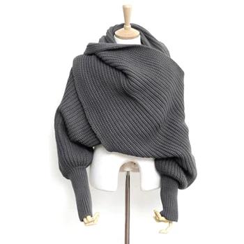 SupSindy, европейский стиль, зимний женский длинный шарф с рукавами, шерстяные вязаные шарфы для женщин, толстая теплая повседневная шаль Высокого качества