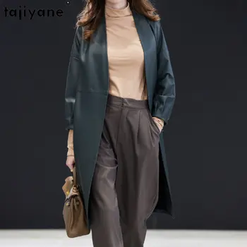 Tajiyane/ Кожаная куртка из натуральной овчины, Женские Высококачественные Кожаные куртки средней длины, пальто из натуральной кожи с V-образным вырезом, Элегантная Верхняя одежда SGG