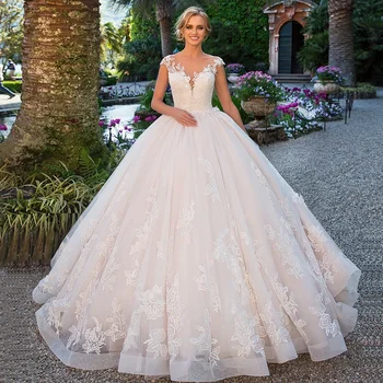 Vestido de Noiva Элегантное Бальное Платье Принцессы Свадебные платья 2023 С Аппликацией На Рукавах Кружевные Платья Невесты Халат