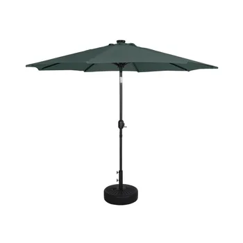 Westin Открытый 9-футовый солнечный светодиодный зонт для патио с черным круглым основанием, вес в комплекте, темно-зеленый пляжный зонт