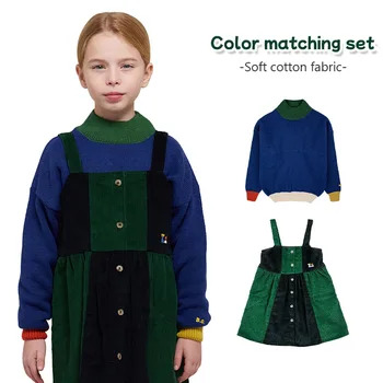 Winte / Новинка 2023 года до н.э., брендовое платье с цветными блоками для девочек и свитер, комплект одежды для маленьких девочек