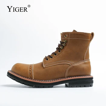 YIGER/ мужские ботинки для инструментов, рабочие ботинки в американском стиле в стиле ретро, ботинки для побега, армейские ботинки из натуральной кожи на шнуровке, мужские мотоциклетные ботинки