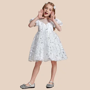 YZYmanualroom Платье с цветочным узором для девочек, сверкающее платье с цветочным узором трапециевидной формы для девочек с пышными рукавами от 2 до 15 лет