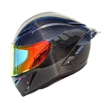 Абсолютно Новый Мотоциклетный шлем из ретро-углеродного волокна, полнолицевый шлем, одобренный в горошек, шлем для мотокросса с HD-объективом