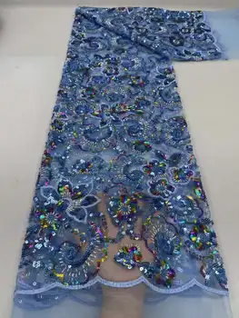 Африканская кружевная ткань 2023, Высококачественная Французская Сетчатая Кружевная ткань, Нигерийский Тюль, Блестки, бусины, Кружевная ткань для вечернего платья