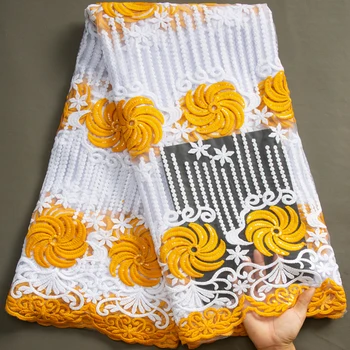 Африканская Кружевная ткань 2023, Высококачественная Вышитая Нигерийская Сетчатая Тюлевая Кружевная ткань, Блестки, Материал для свадебного платья Для женщин A3453