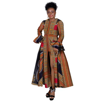 Африканская одежда для женщин, Восковой принт, Анкара, женские платья Bazin с длинным рукавом, 1 шт., большие размеры, Африканская женская одежда, WY8812