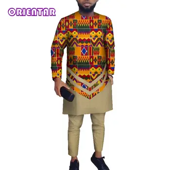 Африканская одежда для мужчин, рубашка Дашики с африканским восковым принтом, платье и брюки, Традиционная африканская одежда, Костюмы, комплект WYN1159