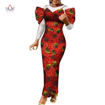 Африканские женские платья, Элегантное Длинное платье Макси с круглым вырезом и кружевными рукавами в стиле Бохо, сексуальная Традиционная африканская одежда WY9944