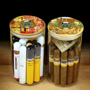 Банка, Гигрометр и увлажнитель, коробка для Хьюмидора, Стеклянная трубка для сигар, 12-15 шт., чехол для аксессуаров для путешествий, аксессуары для курения сигар