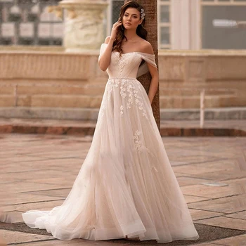 Богемное свадебное платье, женское сексуальное свадебное платье принцессы с открытыми плечами, тюлевая наклейка, свадебное платье Русалка трапециевидной формы 2023, Vestidos De Novia свадебн