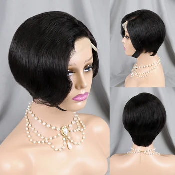 Бразильский Волнистый Короткий парик-боб с закрытием 4x4, Прозрачные парики из человеческих волос на кружеве для женщин, предварительно сорванные Virgin Remy
