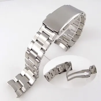 Браслет для часов BLIGER шириной 20 мм, серебристый металлический ремешок для часов с откидной застежкой-кнопкой для мужских часов