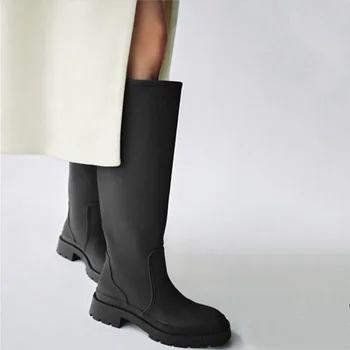 Брендовые дизайнерские женские сапоги выше колена на плоской подошве, Зима 2023, Новинка, тепловые сапоги на платформе, Модная женская обувь, Botas De Mujer