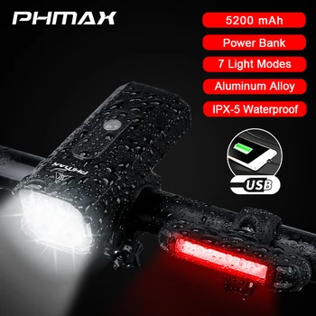 Велосипедный Фонарь PHMAX с USB-зарядным Устройством, Велосипедная Фара, Водонепроницаемая Велосипедная Фара и Задний фонарь