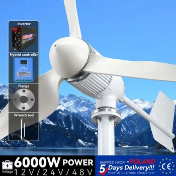 Ветряная турбина мощностью 6 кВт 6000 Вт 12 В 24 В 48 В для домашнего использования С MPPT/контроллером заряда, Ветряная мельница, Яхтенная ферма, Небольшой ветрогенератор
