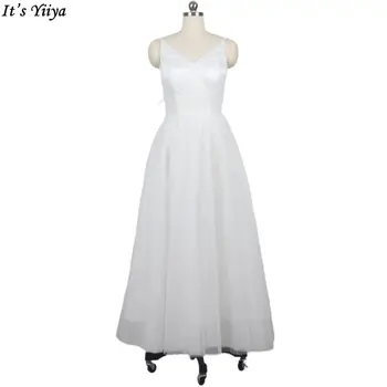 Вечернее платье It's YiiYa с V-образным вырезом на Тонких Бретельках, Без рукавов, на шнуровке, длиной до щиколоток, на шнуровке, Большие размеры, Белые Женские Вечерние Платья G008