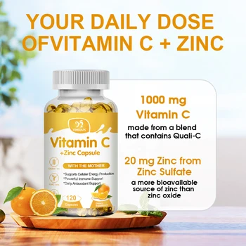 Витамин С с цинком Витамин С 1000 мг и цинк 20 мг для поддержки иммунитета, мощных антиоксидантов и выработки энергии