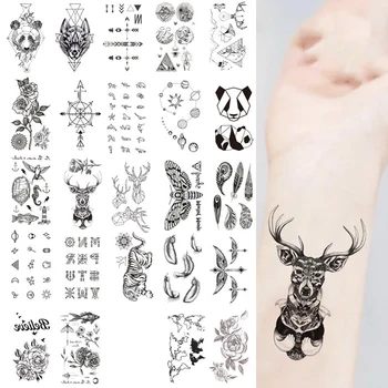 Водонепроницаемые временные татуировки для женщин, макияж всего тела, наклейка с изображением Оленя и Панды, флэш-поддельные татуировки для мужчин и женщин