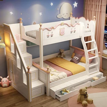 Высокие Двухъярусные детские кровати для девочек, Легкие Роскошные Многофункциональные Благородные Детские кровати, Милая Женская Мебель для спальни Camas Dormitorio