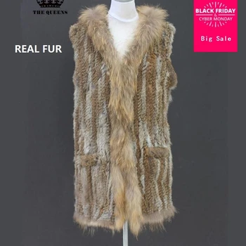 Высококачественная женская новая модная брендовая зимняя шуба из натурального меха, жилет с капюшоном из кроличьего меха, пальто без рукавов, размеры S, M, L, XL, XXL, мода J22