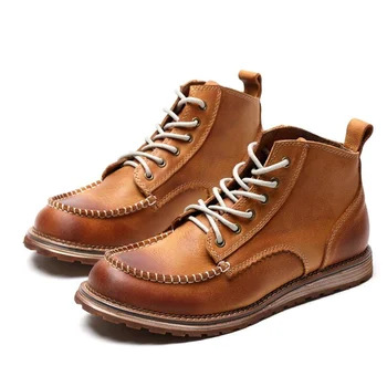 Высококачественная Мужская рабочая обувь из натуральной кожи на шнуровке с круглым носком, обеспечивающая безопасность Работы, супер теплые плюшевые зимние ботинки