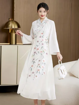 Высококачественное Весенне-Летнее Женское платье в стиле Ретро с элегантной Вышивкой Трапециевидной формы, Женское Вечернее платье Hanfu S-XXL