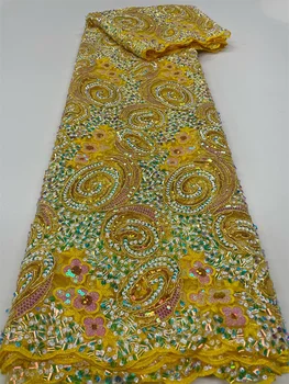 Высококачественный африканский нигерийский материал, Кружевная Цветочная ткань для свадьбы с вышивкой Жениха блестками, Французские кружевные ткани QF0801