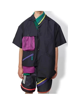 Двухцветные рубашки с нерегулярными лацканами в сетку, подходящие по цвету, Повседневные рубашки Kapital в японском стиле, рубашки Унисекс, мужская одежда y2k, одежда