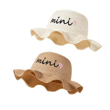 Детская Соломенная шляпа-котелок для девочек с широкими полями и волнистым краем, Пляжные солнцезащитные кепки для малышей, Летние Пляжные Аксессуары для путешествий на море, Аксессуары для улицы от 6 до 15 лет