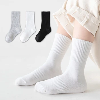 Детские носки трех размеров Для мальчиков и девочек, черные, белые, серые носки в полоску, носки для маленьких школьников, униформа для студентов, спортивная одежда