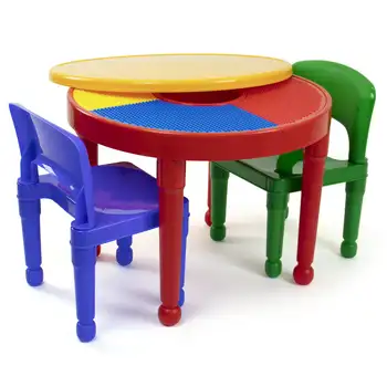 Детский пластиковый стол для сухой стирки 2 в 1 и набор из 2 стульев красного, зеленого и синего цветов