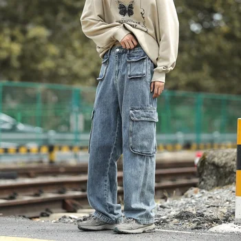 джинсы-карго с прямыми штанинами n street с несколькими карманами для мужчин и женщин созданы для того, чтобы выглядеть свободными и обтягивающими широкими брюками