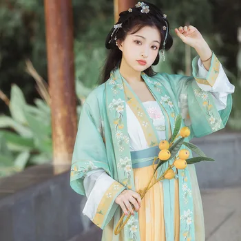 Династия Сун Daily Hanfu Современная юбка длиной до талии с квадратным воротником, Древняя китайская традиционная одежда, Платье Hanfu для женщин