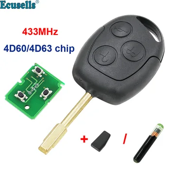 Дистанционный ключ с 3 кнопками 433 МГц с транспондером 4D60 из карбона/стекла или 4D63 или БЕЗ чипа для FORD Focus Mondeo Transit Connect