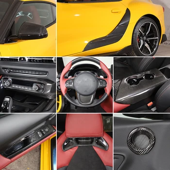 Для Toyota Supra 2019-2021, Настоящее Углеродное волокно, Крышка зеркала заднего вида, Рулевое колесо, Шестерни приборной панели, Наклейка на панель, Автомобильные Аксессуары
