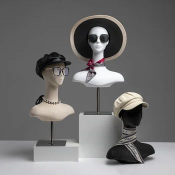 Женская голова манекена с бюстом Для витрины ювелирных изделий, Шляпа, парик, шарф, кронштейн