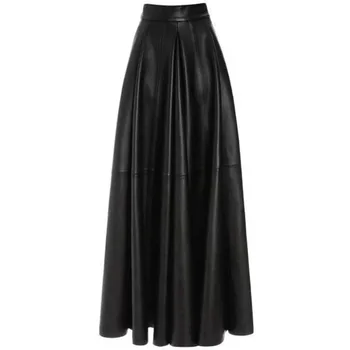 Женская кожаная юбка из 100% натуральной кожи, длинная юбка в европейском и американском стиле