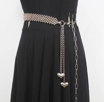 Женская подиумная мода, серебряная металлическая цепочка, широкие пояса, женское платье, корсеты, пояс, украшения для ремней, широкий пояс R1161