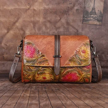 Женская сумка из натуральной кожи с цветочным Рисунком 2023, Винтажная сумка на плечо из воловьей кожи, модные женские сумки через плечо