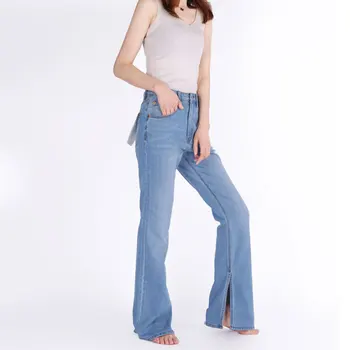 Женские джинсы-клеш с эластичным разрезом, модные повседневные женские джинсовые брюки