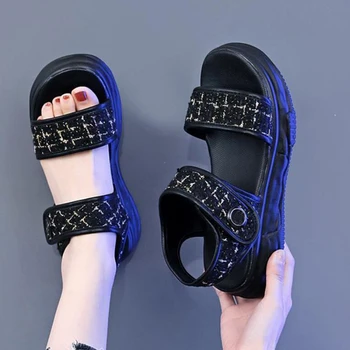 Женские Летние модные шерстяные Винтажные сандалии, женские нескользящие спортивные сандалии на платформе в стиле панк-гладиатор, новинка 2023 года