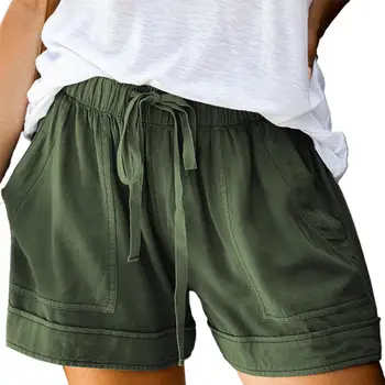 Женские летние шорты с эластичной резинкой на талии, женские мини-шорты со свободными карманами для пляжа
