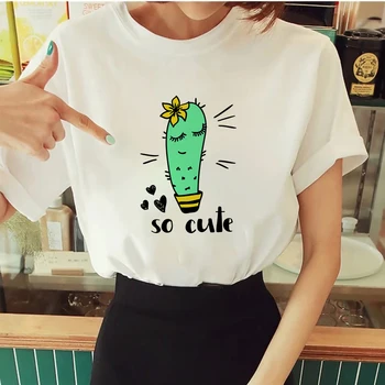 Женские футболки с таким милым принтом Cactus, современная футболка с анимированной молодежной девушкой, Женская футболка Camiseta Leisucre, Новые поступления, Красивое