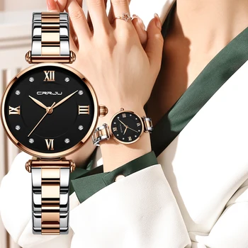 Женские часы элитного бренда CRRJU, Элегантные тонкие кварцевые наручные часы из нержавеющей стали, простые женские часы